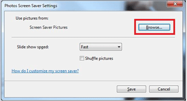Windows 7 Personalization, Screen Saver Settings, Browse